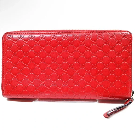 Gucci Red leather micro GG long zip around wallet - Picture 2 of 14